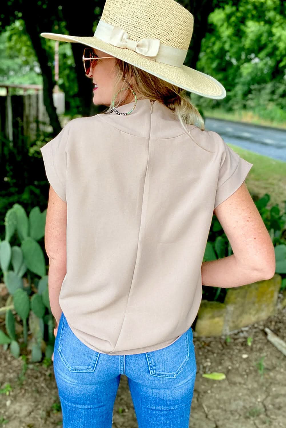 Oatmeal Plain Crew Neck Loose Fit Casual Top - Love Salve